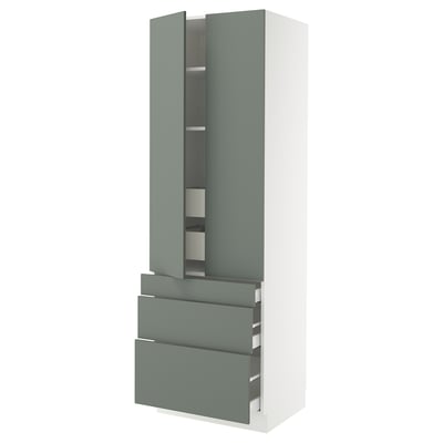 SEKTION / MAXIMERA Armoire haute 2 ptes/3 faces/5 tir, blanc/Nickebo gris -vert mat, 30x24x90 "
