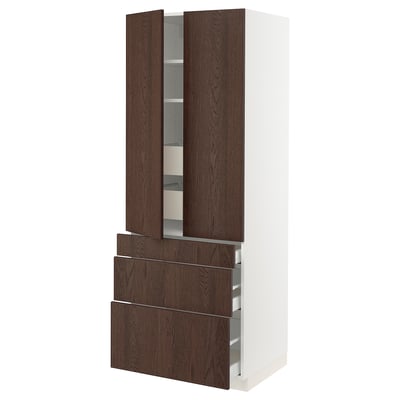 SEKTION / MAXIMERA Armoire haute 2 ptes/3 faces/5 tir, blanc/Sinarp brun, 30x24x80 "