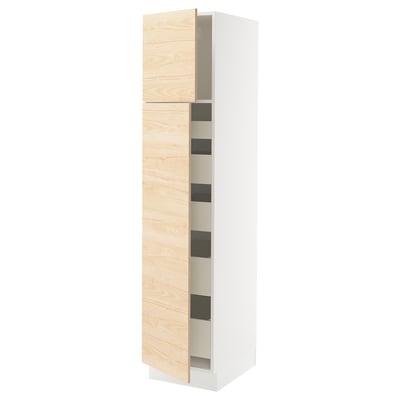 SEKTION / MAXIMERA Armoire haute+2 ptes/tablettes/5tir, blanc/Askersund effet frêne clair, 18x24x80 "