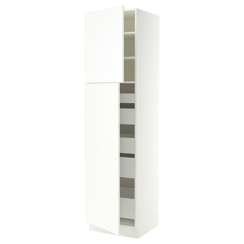 SEKTION / MAXIMERA Armoire haute+2 ptes/tablettes/5tir, blanc/Aspudden blanc mat, 24x24x90 "