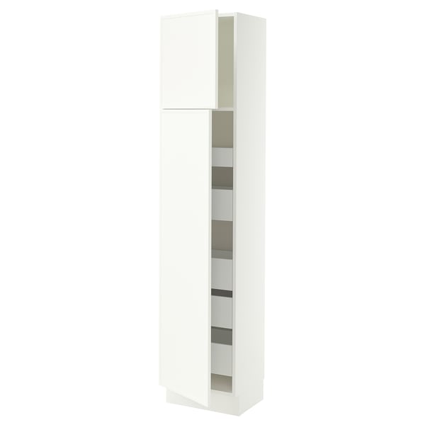 SEKTION / MAXIMERA Armoire haute+2 ptes/tablettes/5tir, blanc/Aspudden blanc mat, 18x15x80 "
