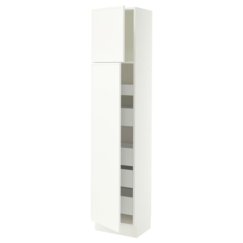 SEKTION / MAXIMERA Armoire haute+2 ptes/tablettes/5tir, blanc/Aspudden blanc mat, 18x15x80 "