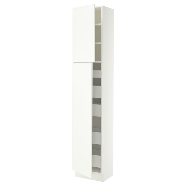 SEKTION / MAXIMERA Armoire haute+2 ptes/tablettes/5tir, blanc/Aspudden blanc mat, 18x15x90 "