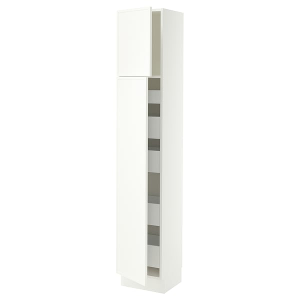 SEKTION / MAXIMERA Armoire haute+2 ptes/tablettes/5tir, blanc/Aspudden blanc mat, 15x15x80 "