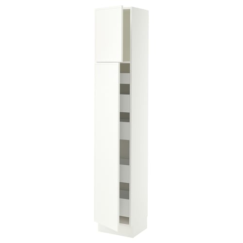 SEKTION / MAXIMERA Armoire haute+2 ptes/tablettes/5tir, blanc/Aspudden blanc mat, 15x15x80 "