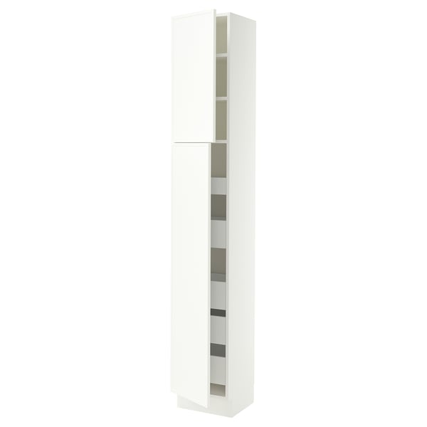 SEKTION / MAXIMERA Armoire haute+2 ptes/tablettes/5tir, blanc/Aspudden blanc mat, 15x15x90 "