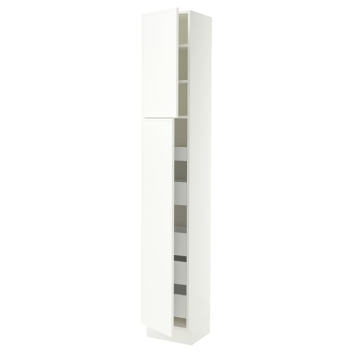 SEKTION / MAXIMERA Armoire haute+2 ptes/tablettes/5tir, blanc/Aspudden blanc mat, 15x15x90 "