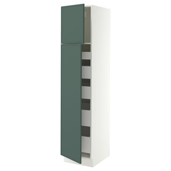 SEKTION / MAXIMERA Armoire haute+2 ptes/tablettes/5tir, blanc/Aspudden gris-vert foncé, 18x24x80 "