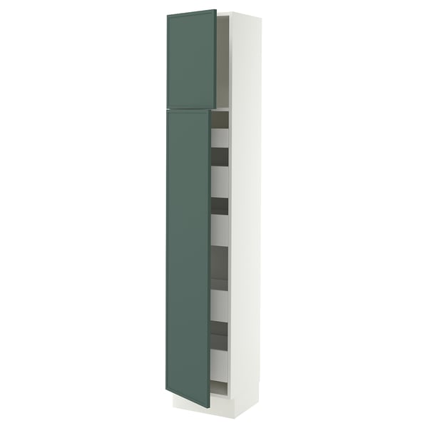 SEKTION / MAXIMERA Armoire haute+2 ptes/tablettes/5tir, blanc/Aspudden gris-vert foncé, 15x15x80 "