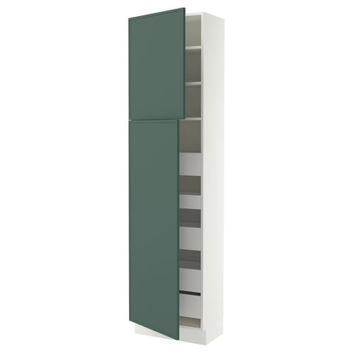 SEKTION / MAXIMERA Armoire haute+2 ptes/tablettes/5tir, blanc/Aspudden gris-vert foncé, 24x15x90 "