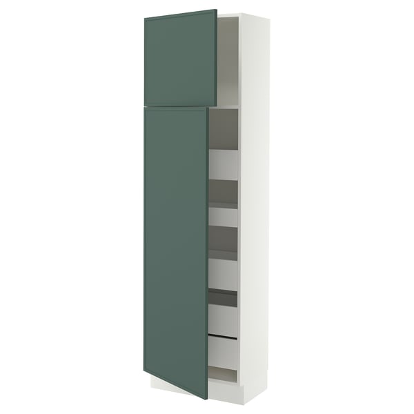 SEKTION / MAXIMERA Armoire haute+2 ptes/tablettes/5tir, blanc/Aspudden gris-vert foncé, 24x15x80 "