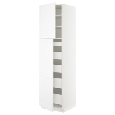 SEKTION / MAXIMERA Armoire haute+2 ptes/tablettes/5tir, blanc/Axstad blanc mat, 24x24x90 "