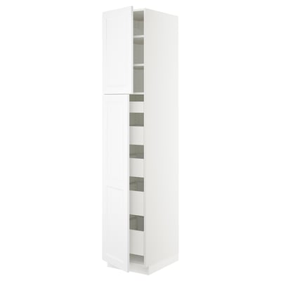 SEKTION / MAXIMERA Armoire haute+2 ptes/tablettes/5tir, blanc/Axstad blanc mat, 18x24x90 "