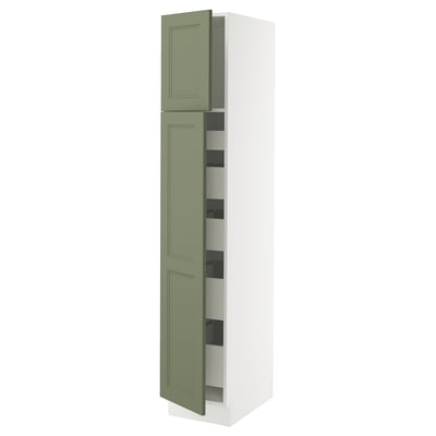 SEKTION / MAXIMERA Armoire haute+2 ptes/tablettes/5tir, blanc/Axstad gris-vert, 15x24x80 "