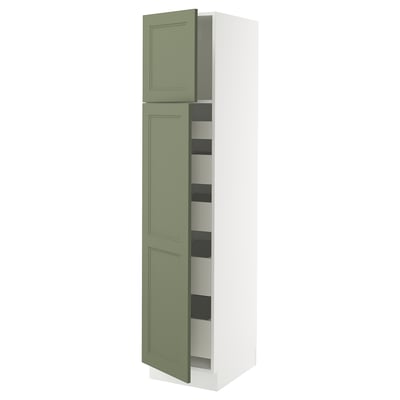 SEKTION / MAXIMERA Armoire haute+2 ptes/tablettes/5tir, blanc/Axstad gris-vert, 18x24x80 "