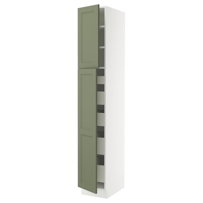 SEKTION / MAXIMERA Armoire haute+2 ptes/tablettes/5tir, blanc/Axstad gris-vert, 15x24x90 "