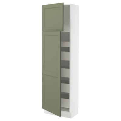 SEKTION / MAXIMERA Armoire haute+2 ptes/tablettes/5tir, blanc/Axstad gris-vert, 24x15x80 "