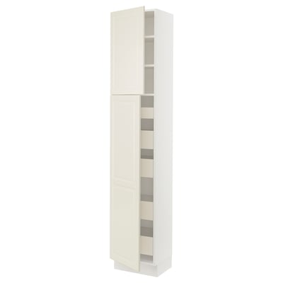 SEKTION / MAXIMERA Armoire haute+2 ptes/tablettes/5tir, blanc/Bodbyn blanc cassé, 18x15x90 "