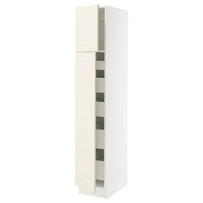 SEKTION / MAXIMERA Armoire haute+2 ptes/tablettes/5tir, blanc/Bodbyn blanc cassé, 15x24x80 "