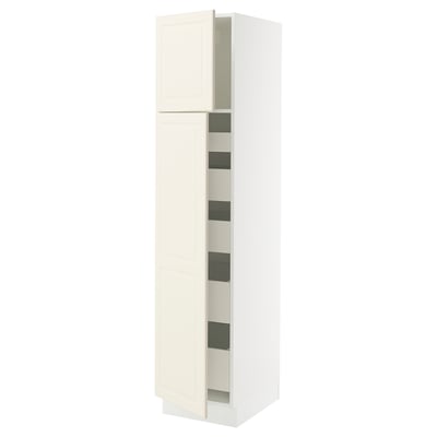 SEKTION / MAXIMERA Armoire haute+2 ptes/tablettes/5tir, blanc/Bodbyn blanc cassé, 18x24x80 "