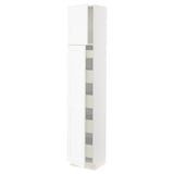 SEKTION / MAXIMERA Armoire haute+2 ptes/tablettes/5tir, blanc Enköping/blanc effet bois, 15x15x80 "
