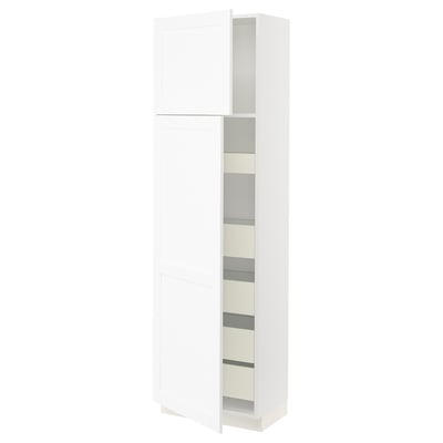 SEKTION / MAXIMERA Armoire haute+2 ptes/tablettes/5tir, blanc Enköping/blanc effet bois, 24x15x80 "