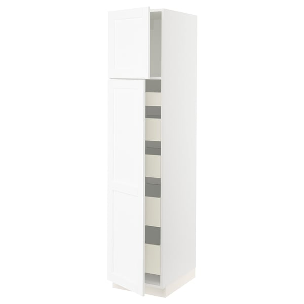 SEKTION / MAXIMERA Armoire haute+2 ptes/tablettes/5tir, blanc Enköping/blanc effet bois, 18x24x80 "