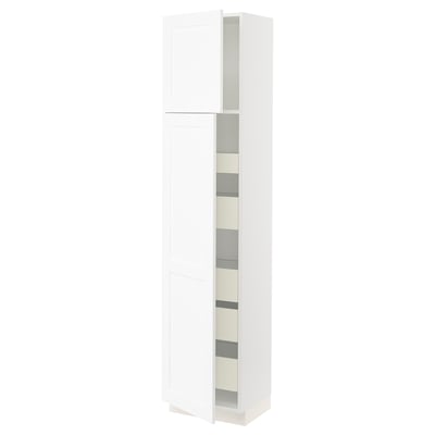 SEKTION / MAXIMERA Armoire haute+2 ptes/tablettes/5tir, blanc Enköping/blanc effet bois, 18x15x80 "