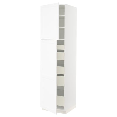 SEKTION / MAXIMERA Armoire haute+2 ptes/tablettes/5tir, blanc Enköping/blanc effet bois, 24x24x90 "