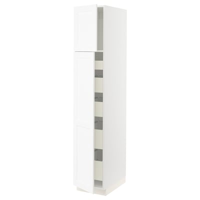 SEKTION / MAXIMERA Armoire haute+2 ptes/tablettes/5tir, blanc Enköping/blanc effet bois, 15x24x80 "