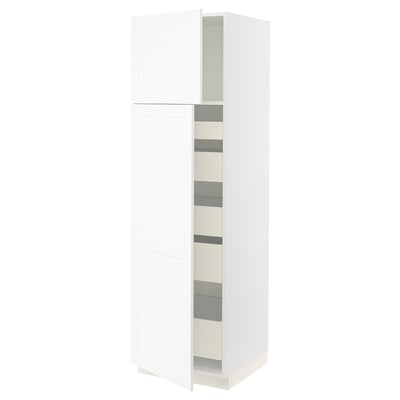SEKTION / MAXIMERA Armoire haute+2 ptes/tablettes/5tir, blanc Enköping/blanc effet bois, 24x24x80 "