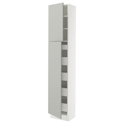 SEKTION / MAXIMERA Armoire haute+2 ptes/tablettes/5tir, blanc/Havstorp gris clair, 18x15x90 "