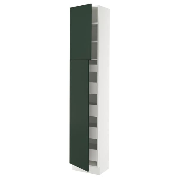 SEKTION / MAXIMERA Armoire haute+2 ptes/tablettes/5tir, blanc/Havstorp vert profond, 18x15x90 "