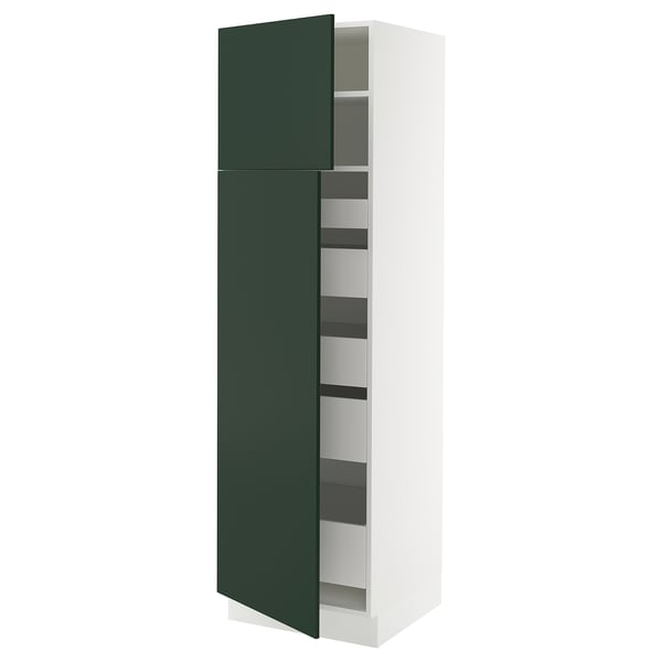 SEKTION / MAXIMERA Armoire haute+2 ptes/tablettes/5tir, blanc/Havstorp vert profond, 24x24x80 "