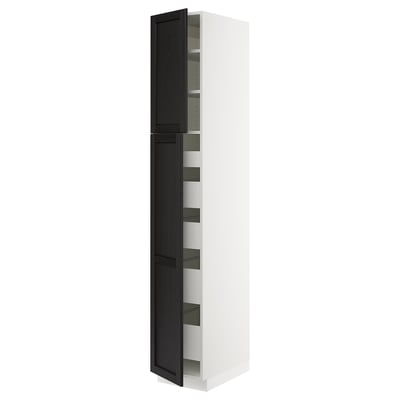 SEKTION / MAXIMERA Armoire haute+2 ptes/tablettes/5tir, blanc/Lerhyttan teinté noir, 15x24x90 "