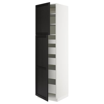 SEKTION / MAXIMERA Armoire haute+2 ptes/tablettes/5tir, blanc/Lerhyttan teinté noir, 24x24x90 "