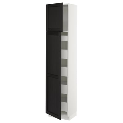 SEKTION / MAXIMERA Armoire haute+2 ptes/tablettes/5tir, blanc/Lerhyttan teinté noir, 18x15x80 "