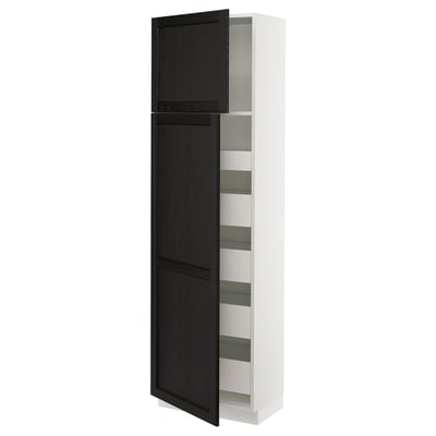 SEKTION / MAXIMERA Armoire haute+2 ptes/tablettes/5tir, blanc/Lerhyttan teinté noir, 24x15x80 "