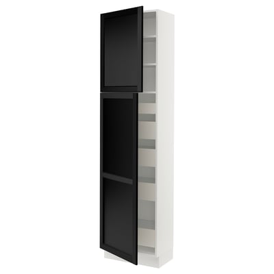 SEKTION / MAXIMERA Armoire haute+2 ptes/tablettes/5tir, blanc/Lerhyttan teinté noir, 24x15x90 "