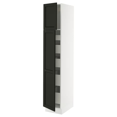 SEKTION / MAXIMERA Armoire haute+2 ptes/tablettes/5tir, blanc/Lerhyttan teinté noir, 15x24x80 "