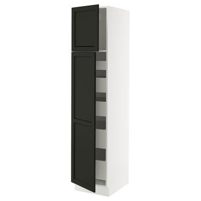 SEKTION / MAXIMERA Armoire haute+2 ptes/tablettes/5tir, blanc/Lerhyttan teinté noir, 18x24x80 "