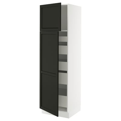 SEKTION / MAXIMERA Armoire haute+2 ptes/tablettes/5tir, blanc/Lerhyttan teinté noir, 24x24x80 "