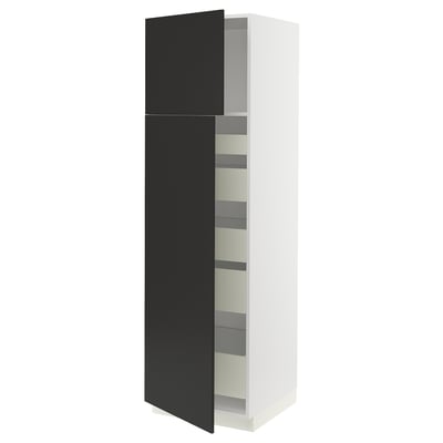 SEKTION / MAXIMERA Armoire haute+2 ptes/tablettes/5tir, blanc/Nickebo anthracite mat, 24x24x80 "