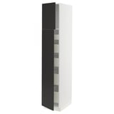 SEKTION / MAXIMERA Armoire haute+2 ptes/tablettes/5tir, blanc/Nickebo anthracite mat, 15x24x80 "