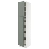 SEKTION / MAXIMERA Armoire haute+2 ptes/tablettes/5tir, blanc/Nickebo gris -vert mat, 18x24x90 "