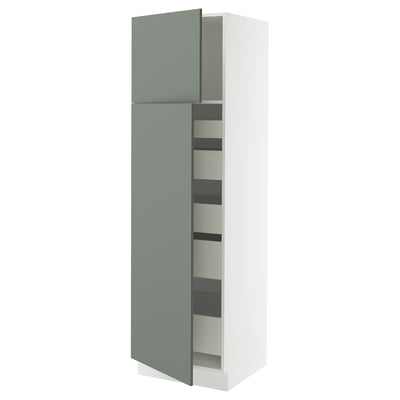 SEKTION / MAXIMERA Armoire haute+2 ptes/tablettes/5tir, blanc/Nickebo gris -vert mat, 24x24x80 "