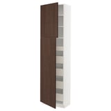 SEKTION / MAXIMERA Armoire haute+2 ptes/tablettes/5tir, blanc/Sinarp brun, 24x15x90 "