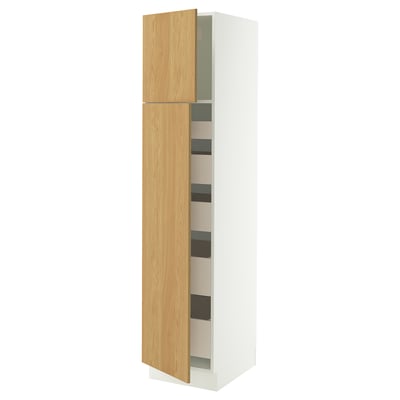 SEKTION / MAXIMERA Armoire haute+2 ptes/tablettes/5tir, blanc/Sinarp chêne plaqué, 18x24x80 "