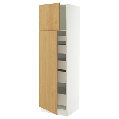 SEKTION / MAXIMERA Armoire haute+2 ptes/tablettes/5tir, blanc/Sinarp chêne plaqué, 24x24x80 "