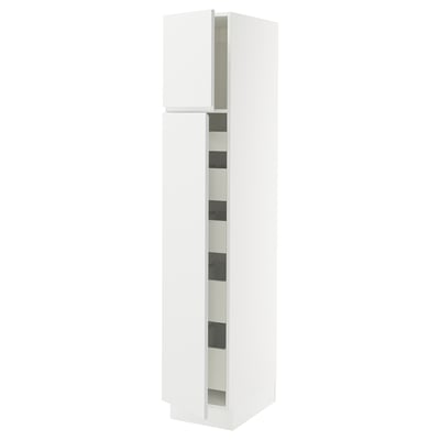 SEKTION / MAXIMERA Armoire haute+2 ptes/tablettes/5tir, blanc/Voxtorp blanc mat, 15x24x80 "